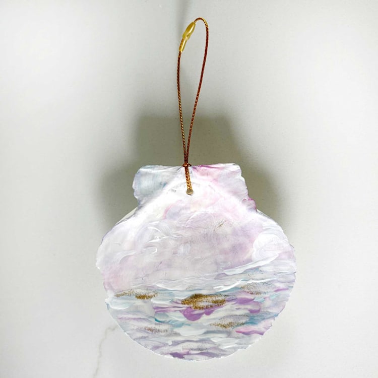 "Hand-Painted Natural Seashell Ornament, Blush, Lilac & Glittery Gold" - Ornaments in pink by Nicoletta Savod