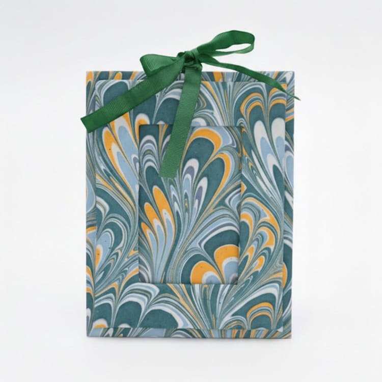 "Mini Hand-Marbled Picture Frame Ornament | Blue Marbling" - Ornaments in blue by Inner Child