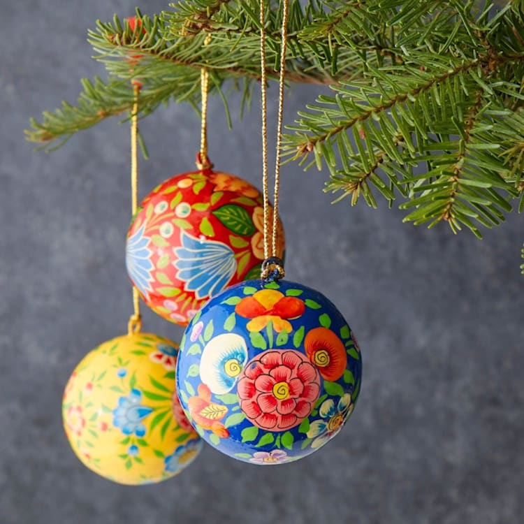 "Spring Floral Ornament Set of 3" - Ornaments in multicolor by Aahlada Chennupati