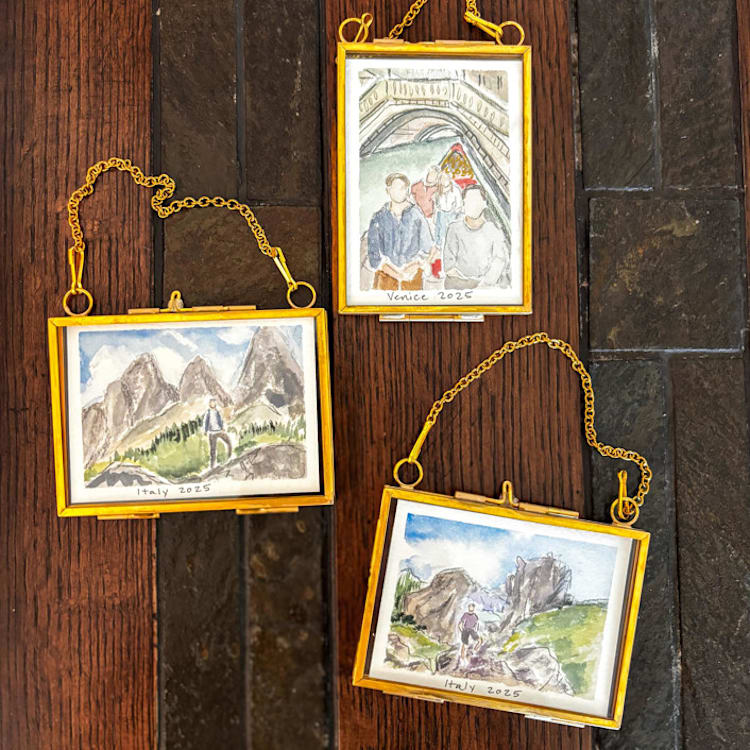 "Custom Mini Gold-Framed Portrait" - Ornaments in multicolor by Laura Kinsella