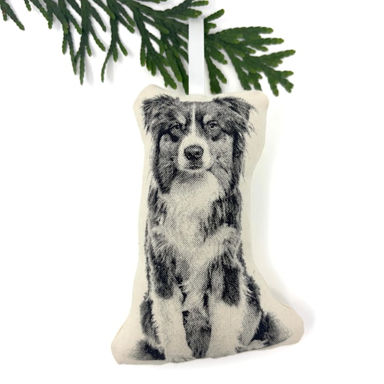 "Silkscreen Australian Shepherd Ornament" - Ornaments in beige by Broderpress