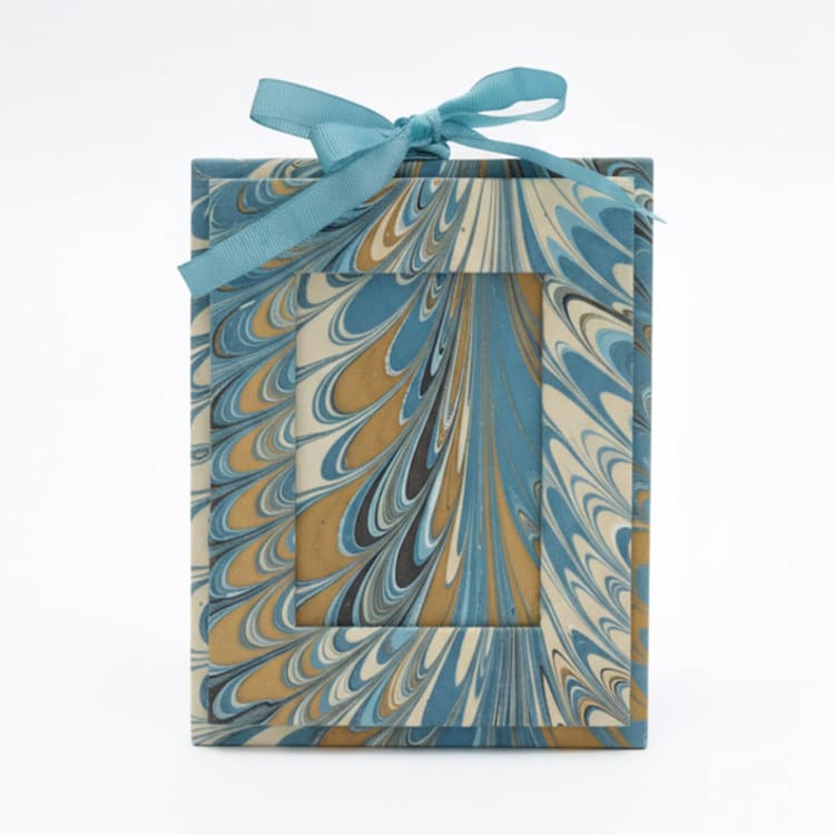 "Mini Hand-Marbled Picture Frame Ornament | Nila Feathers" - Ornaments in blue by Inner Child