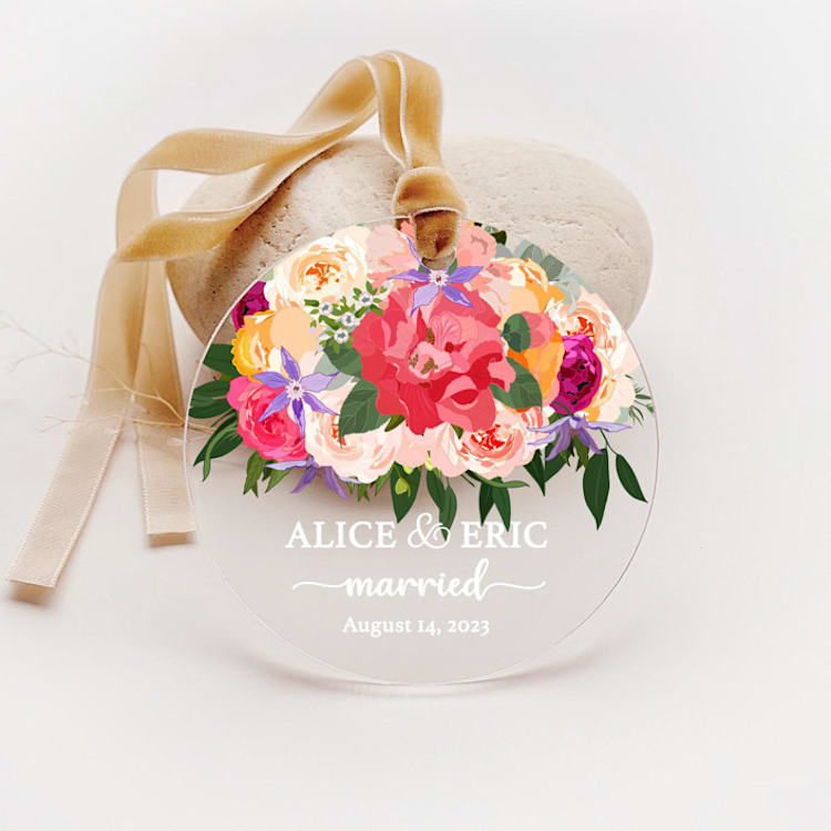 "Personalized Acrylic Rose Bouquet Married Ornament, Set of 1" - Ornaments in multicolor by Iveta Abolina
