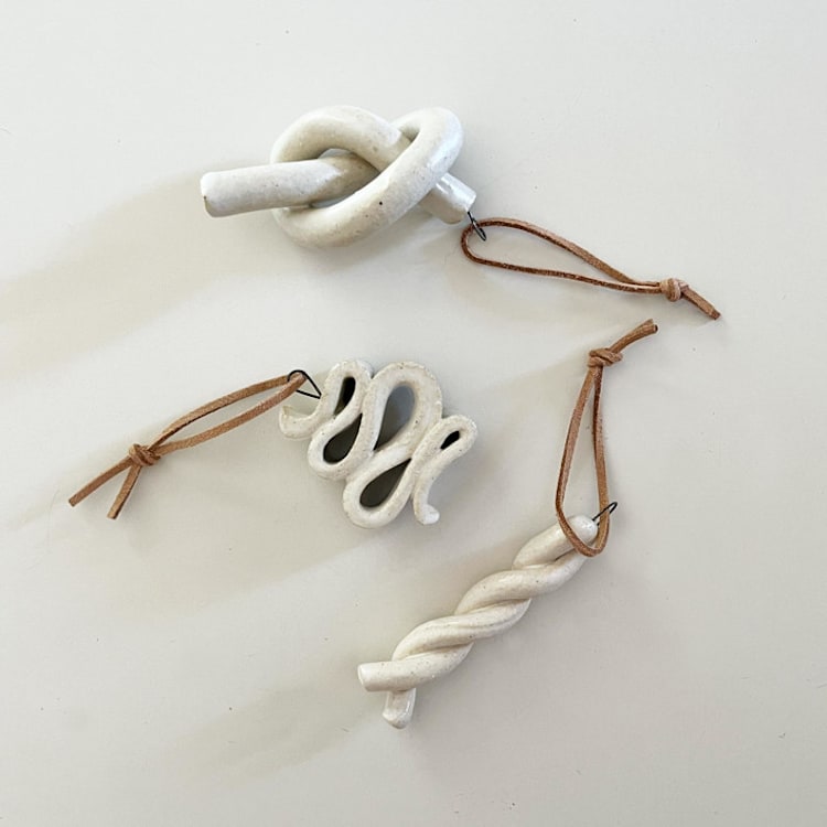 "Ceramic Abstract Ornaments - Set of 3" - Ornaments in white by Sidney Field