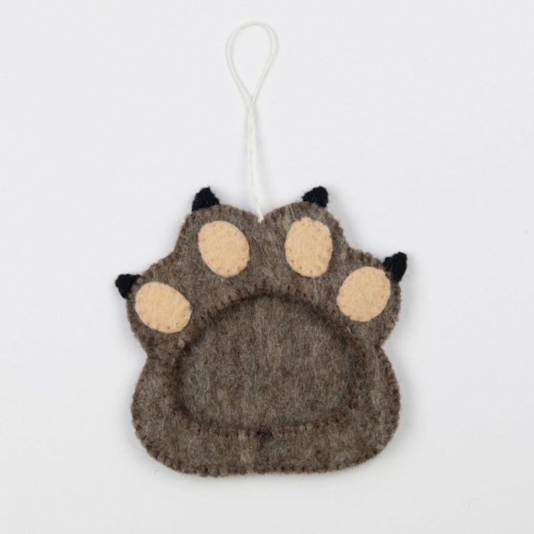 "Felt Paw Picture Frame Ornament - Brown" - Ornaments in brown by Global Goods Partners