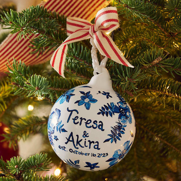 Custom Hand-Painted Toile Glass Ornament by Ashley Myers