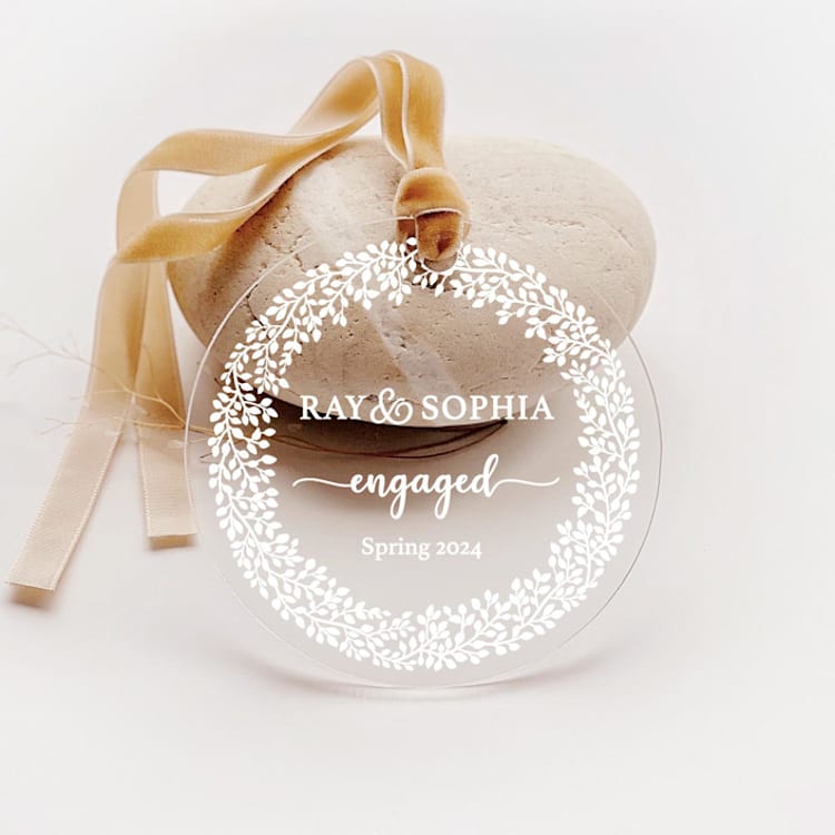 "Personalized Acrylic Floral Wreath Engaged Ornament, Set of 1" - Ornaments in multicolor by Iveta Abolina