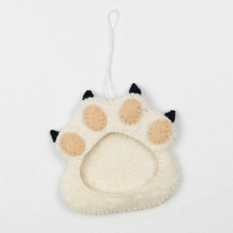 "Felt Paw Picture Frame Ornament - White" - Ornaments in white by Global Goods Partners