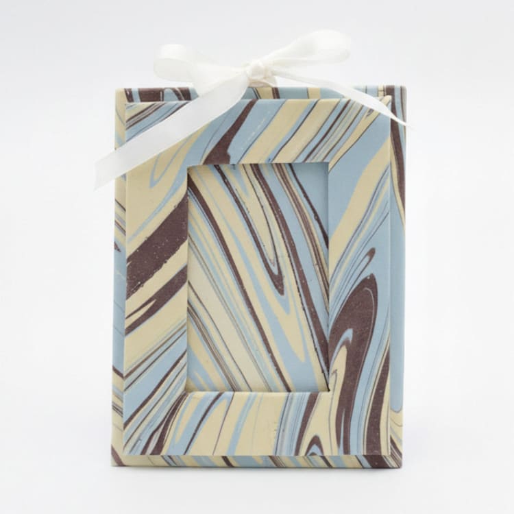 "Mini Hand-Marbled Picture Frame Ornament | Kyoto" - Ornaments in yellow by Inner Child