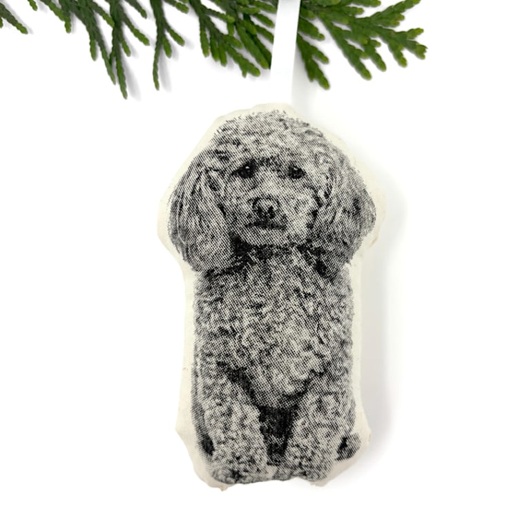 "Silkscreen Poodle Ornament" - Ornaments in beige by Broderpress