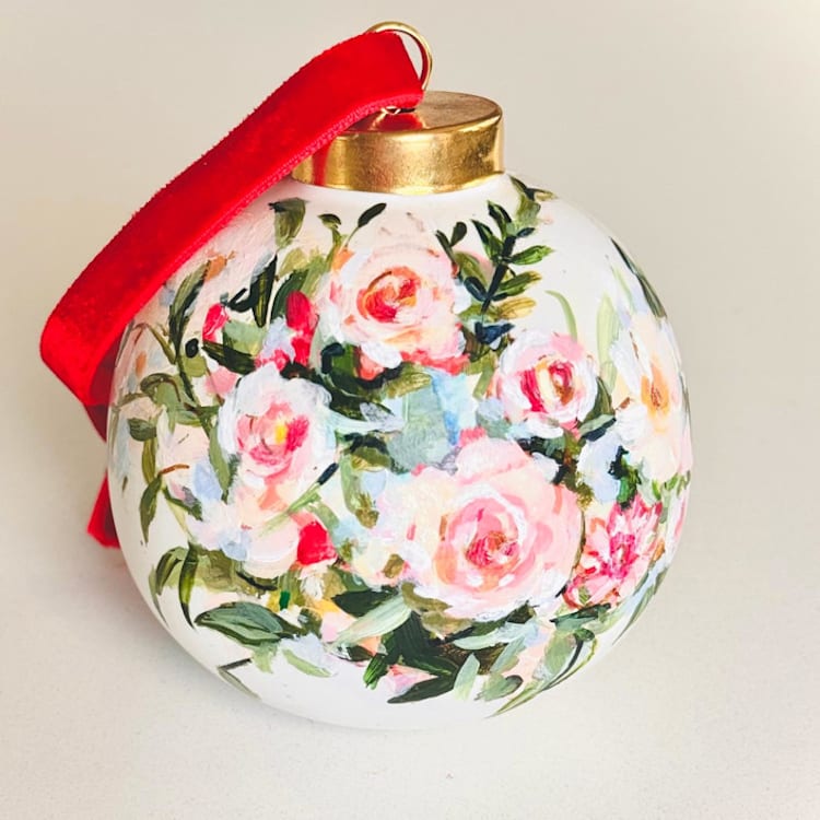 "Custom Hand-Painted Bridal Bouquet Ornament" - Ornaments in white by Arohika Verma