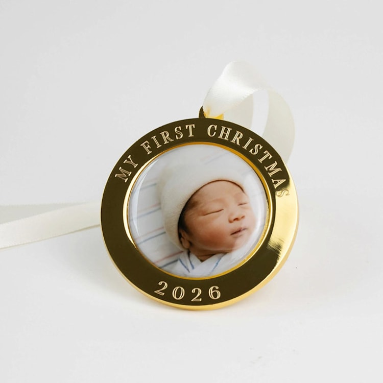 "2026 Custom Photo Ornament My First Christmas" - Ornaments in gold by Kimbra Designs