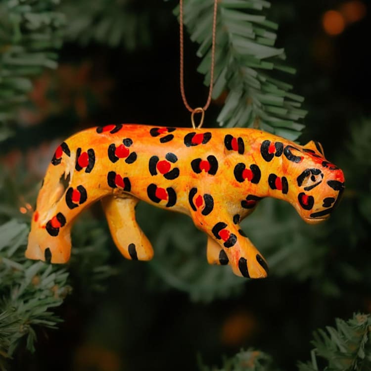 "Painted Wood Cheetah Christmas Ornament" - Ornaments in orange by Aahlada Chennupati