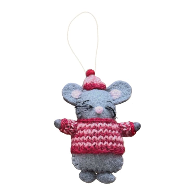 "Felt Animals with Knit Sweater Ornaments-Mouse" - Ornaments in gray by Global Goods Partners