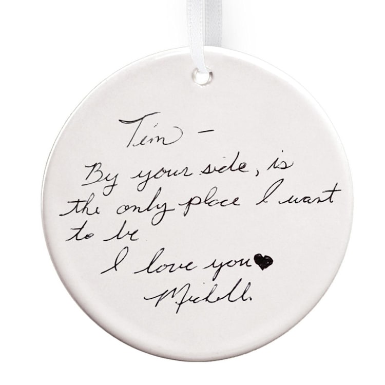 "Hand written note-photo upload Round Disc Ornament BR" - Ornaments in white by Colin Supple