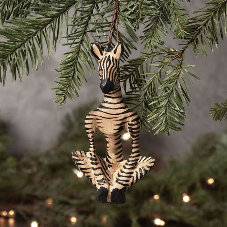 "Painted Wood Yoga Zebra Christmas Ornament" - Ornaments in black by Aahlada Chennupati