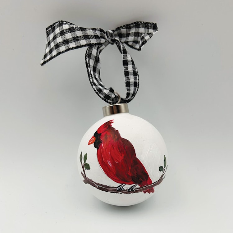 "Cardinal 3inch Ball Ceramic Ornament" - Ornaments in red by Sarah Hall