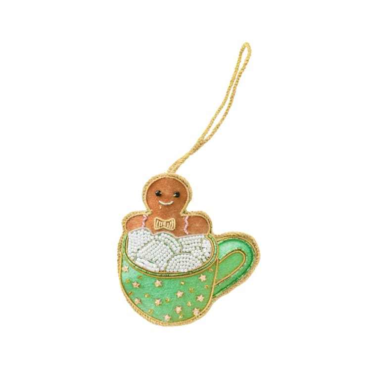 "Gingerbread Man in a Mint Mug Embellished Christmas Ornament" - Ornaments in brown by Jollity and Co