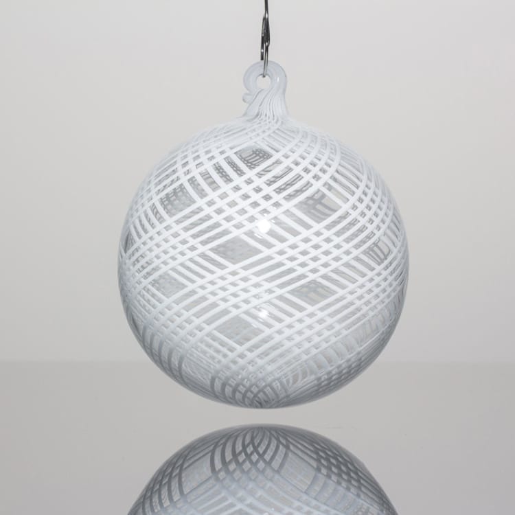 "White Reticello Ornament" - Ornaments in white by Albrecht Art Glass