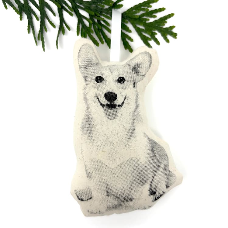 "Silkscreen Corgi Ornament" - Ornaments in beige by Broderpress