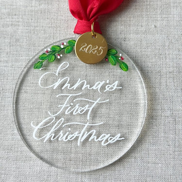 Baby First Christmas Custom Round Ornament by Maria Ferrer G.