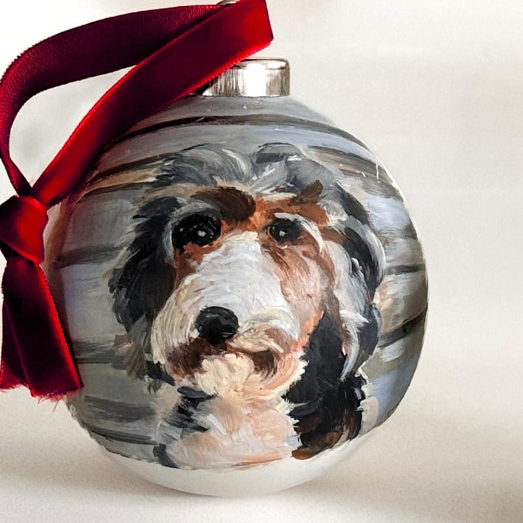 "Personalized Pet Dog Portrait Ornament" - Ornaments in white by Arohika Verma