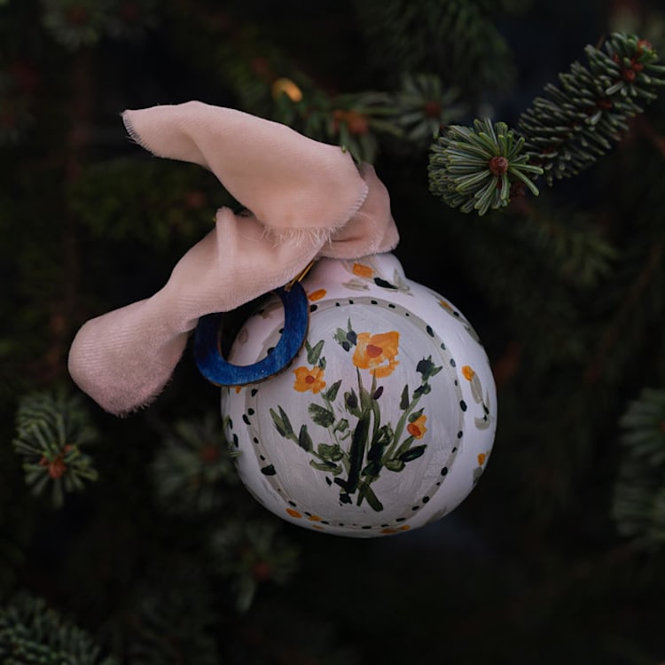 "Green and Blue Floral Customized Ornament" - Ornaments in multicolor by Lottie Aldarwish