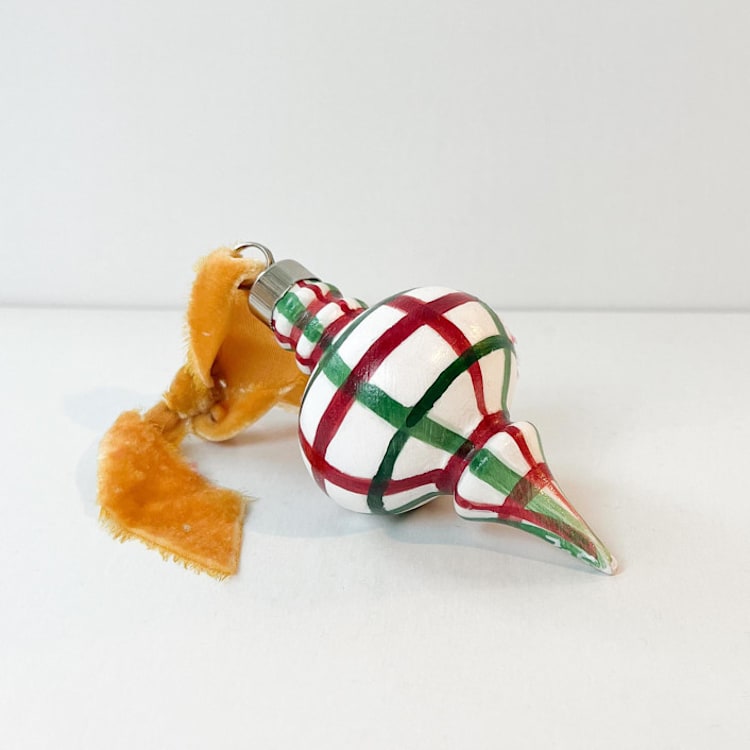 "Hand Painted Plaid Vintage Ornament with Gold Ribbon" - Ornaments in multicolor by Mary Gaspar