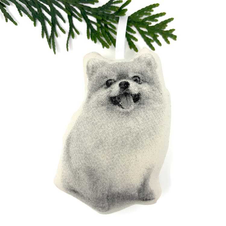"Silkscreen Pomeranian Ornament" - Ornaments in beige by Broderpress
