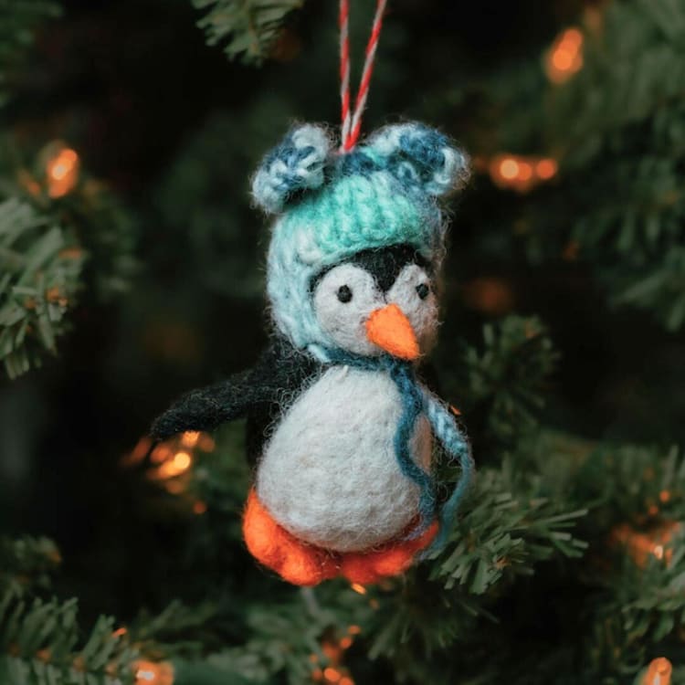 "Felt Holiday Winter Penguin Ornament" - Ornaments in black by Aahlada Chennupati