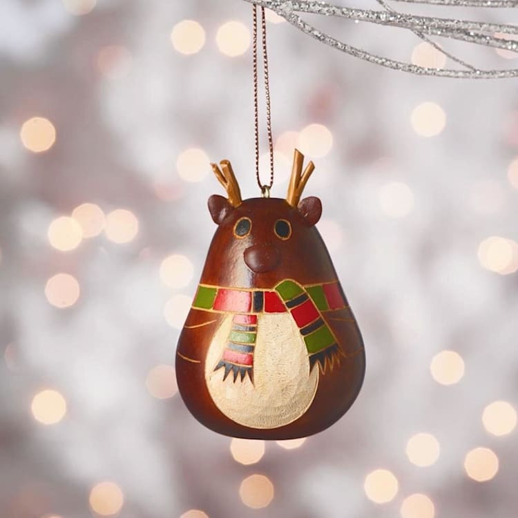 "Mini Gourd Holiday Reindeer Ornament" - Ornaments in brown by Aahlada Chennupati