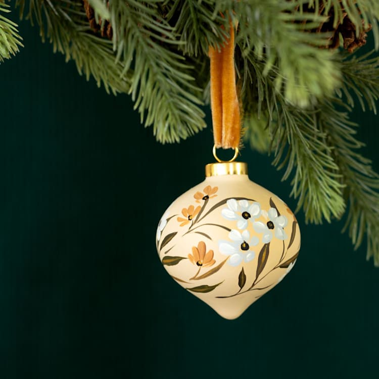 Holiday Cream Floral - Onion Shaped Ornament by Sara Swanson