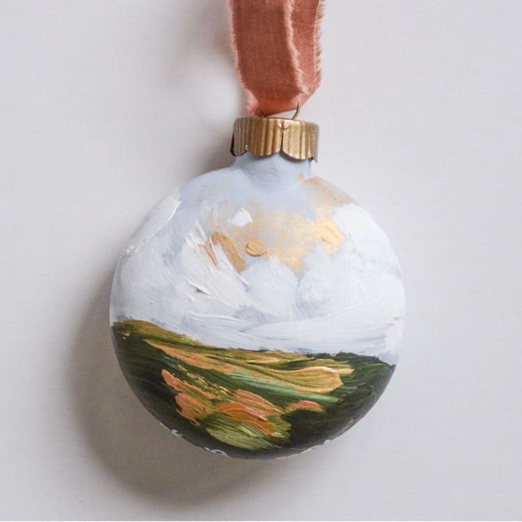 "2" Blue & Gold Heavenly Landscape" - Ornaments in blue by Kristen Laczi