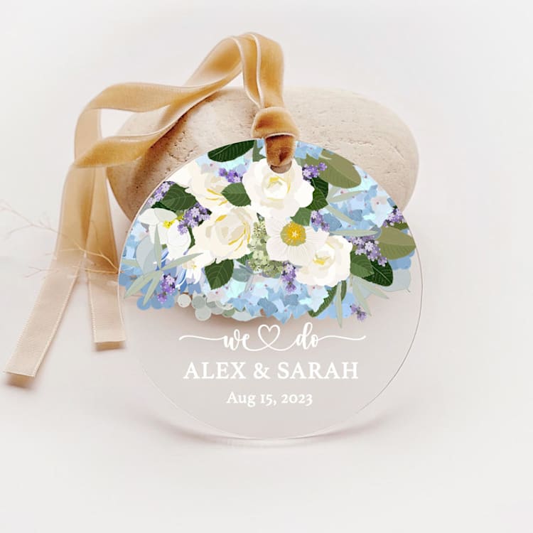 "Personalized Acrylic Blue Hydrangeas We Do Ornament, Set of 1" - Ornaments in multicolor by Iveta Abolina