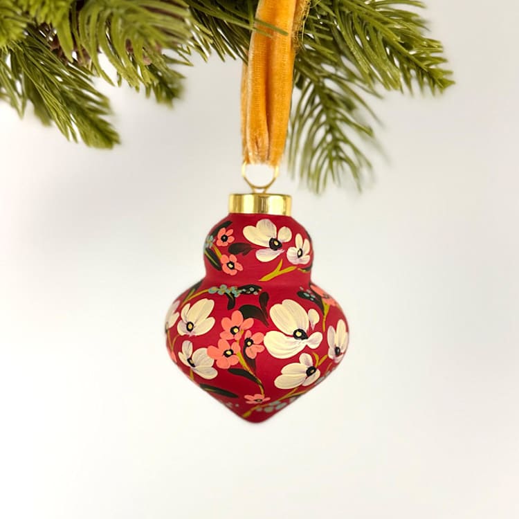 "Festive Red Floral-Lamp Shaped Ornament" - Ornaments in multicolorassorted-colors by Sara Swanson