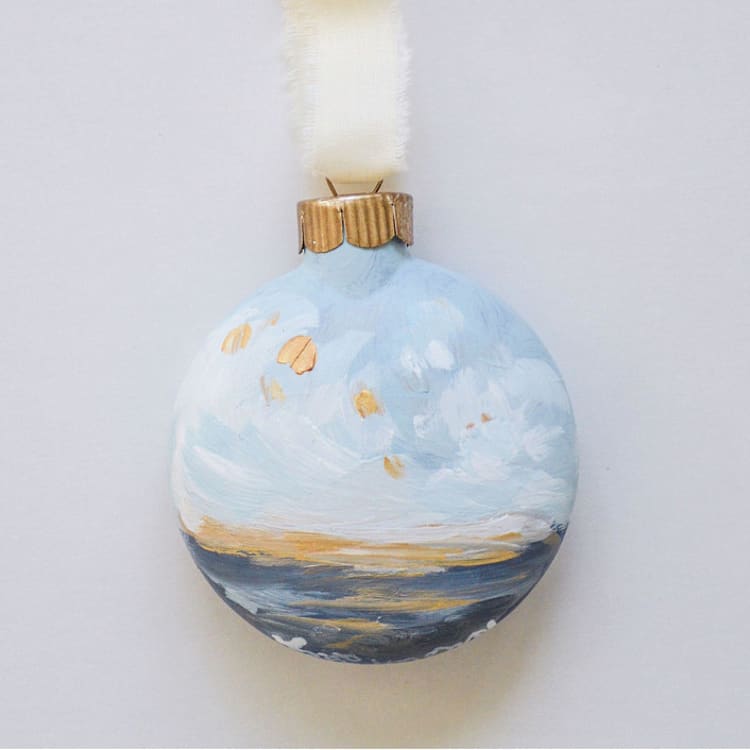 "2" Blue & Gold Heavenly Seascape" - Ornaments in blue by Kristen Laczi