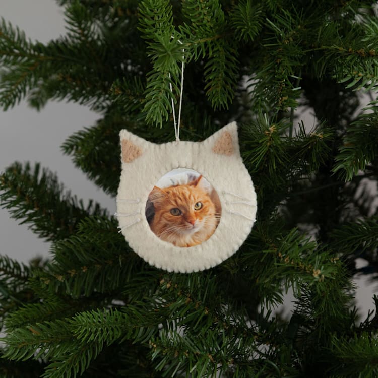 "Felt Cat Picture Frame Ornament - White" - Ornaments in white by Global Goods Partners