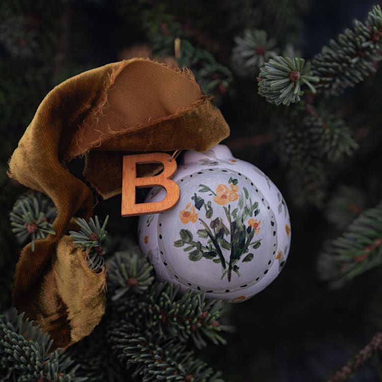 "Floral Customized Ornaments in Green and Indian Yellow" - Ornaments in multicolor by Lottie Aldarwish