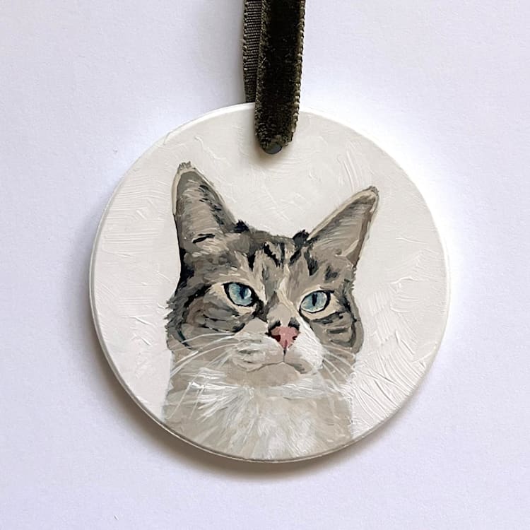 "Hand-painted Pet Portrait Ceramic Ornament" - Ornaments in multicolor by Holly Whitcomb