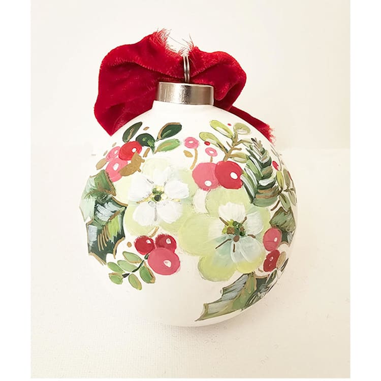 Personalized Christmas White Floral Ceramic Ornament by AlisonJerry