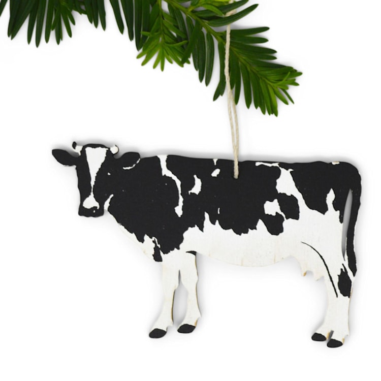 "Wooden Silkscreen Cow Ornament" - Ornaments in black by Broderpress