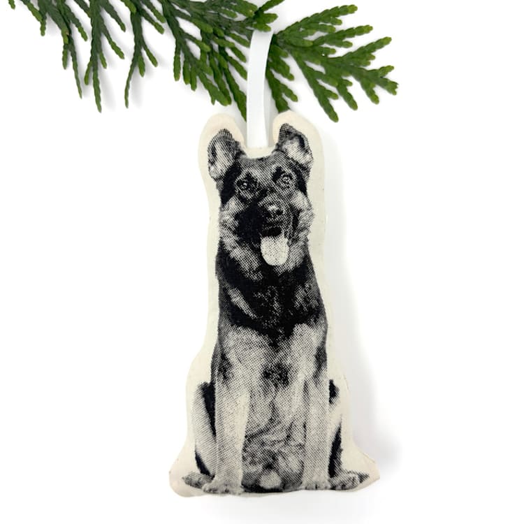 "Silkscreen German Shepherd Ornament" - Ornaments in beige by Broderpress