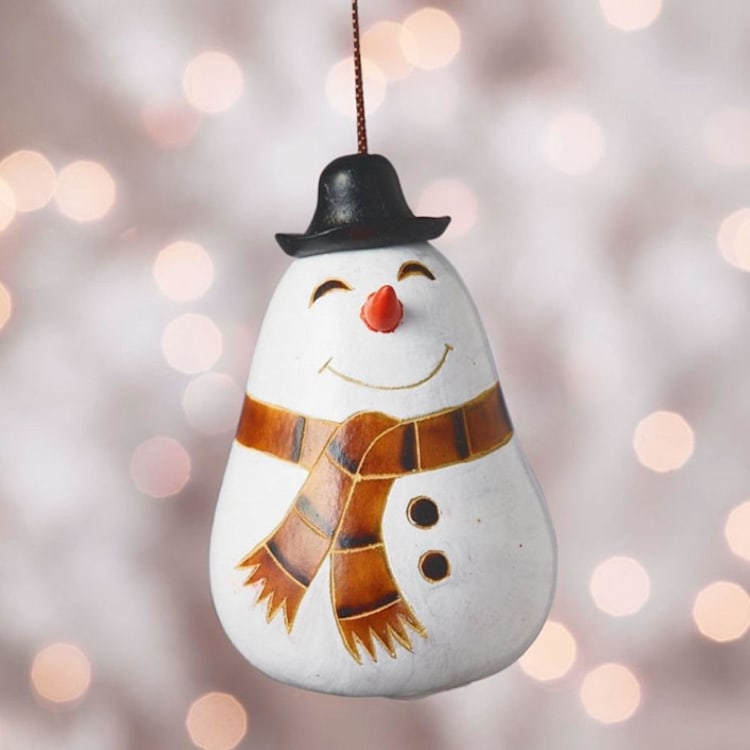 "Mini Gourd Holiday Snowman Ornament" - Ornaments in white by Aahlada Chennupati
