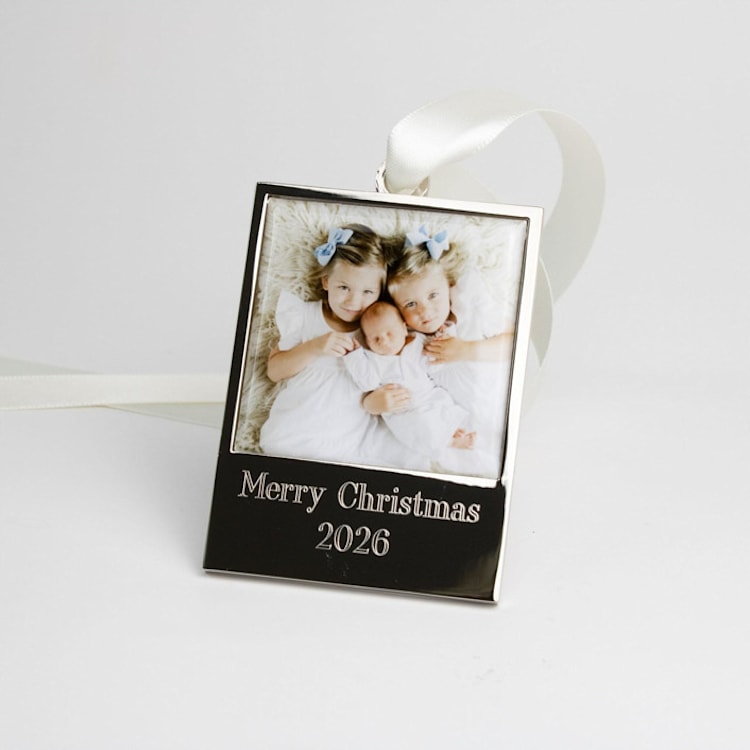 "2026 Custom Photo Ornament Merry Christmas" - Ornaments in silver by Kimbra Designs