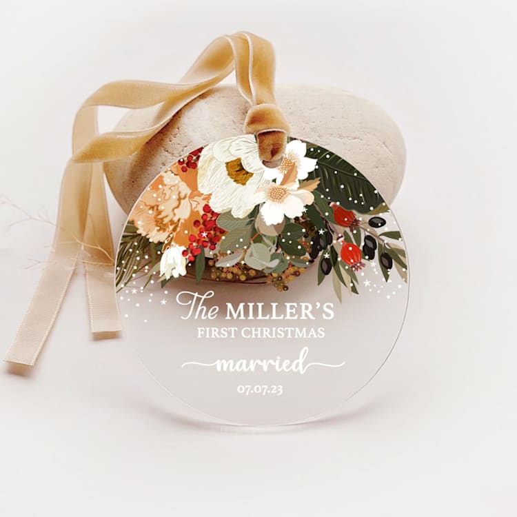 "Personalized Acrylic Couple's First Christmas Married Ornament, Set of 1" - Ornaments in multicolor by Iveta Abolina