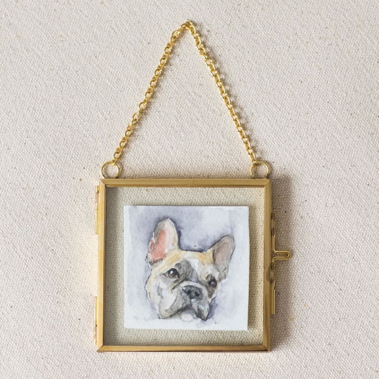 "Custom Pet Portrait Ornament, 2.7x2.7in. Watercolor Commission" - Ornaments in gold by The Pink Parakeet