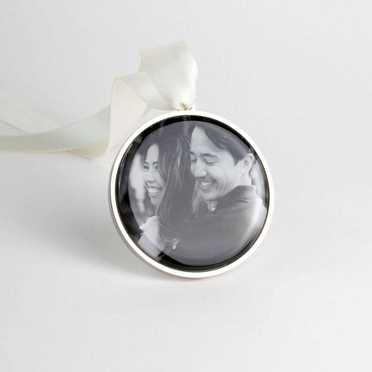 "2026 Custom Photo Ornament Silver Round" - Ornaments in silver by Kimbra Designs