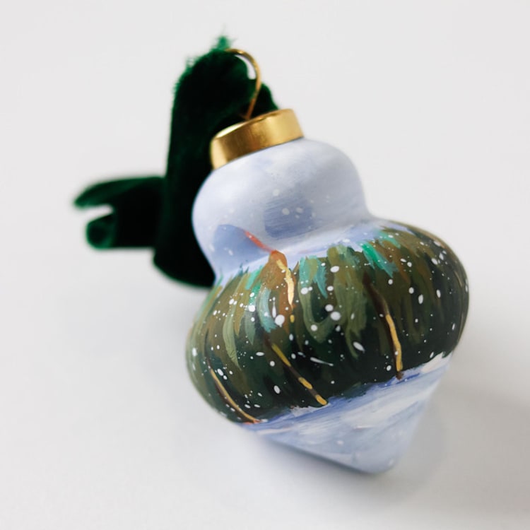 "Snowy Pine Tree Ornament - 01" - Ornaments in blue by Weronika Zubek