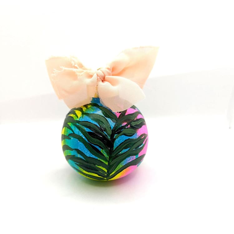 "Abstract, Palm Leaves Hand-Painted Neon Multicolor Ceramic Ornament" - Ornaments in multicolor by The Savage Label
