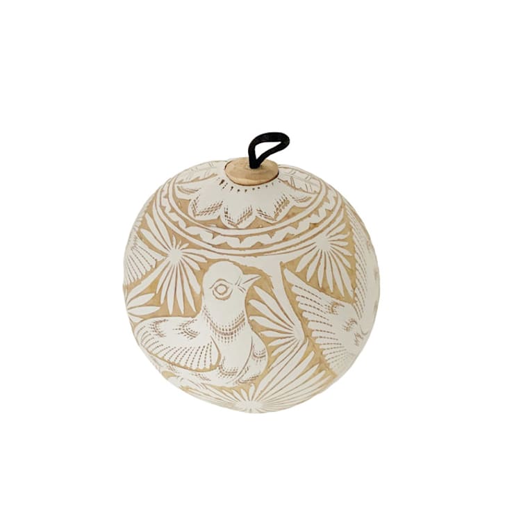 "Hand Carved Jicara Gourd Ornaments from Mexico - White" - Ornaments in white by Vanessa Sherwood